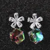 Charm Rubik's cube high-grade crystal Zircon Earrings Flower Korean version new manufacturer direct selling Fangtang