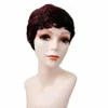 Short Human Hair Pixie Cut Wig Straight Brazilian Remy Hair Full Machine Made Wigs With Bangs Color 99J