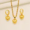 14k Yellow Solid Fine Gold dubai india heart African Set Halsband hänge Örhängen Etiopien bröllop träns smycken set