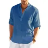 Camisa de manga comprida de linho masculina Camisa de cor de linho de linho de algodão longa e casual de linho