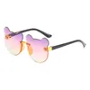 Nieuwe Luxe Vintage Designer Zonnebril voor Kinderen Leuke Cartoon Cat Pink Pink Blue Oogsals Framless Mode Oversized Shades UV400