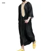 エスニック服プリントラペルイスラム教徒ドレスローブ男性用長袖シャツカフタントーブガウンエスニック