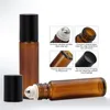 10 ml Amber Glass Roll på flaska med rostfritt stålkula för eteriska oljor Tomma återfyllningsbara parfymflaskor behållare 1000pcs