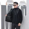 Winter New Men Suede Jacket Artificial Leather Grain Fleece Double Sided Wearone Piece Fur Jacket Business casual Hooded Jackets L220801