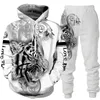 Tracksuits voor heren Animal 3D Tiger Gedrukte hoodie broek Pak Cool Men/Women 2 PCS Sportwear Tracksuit Set Autumn en Winter Men's Clothing 220826