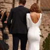 Simple New Arrival Mermaid Wedding Dress Square Neck Long Sleeves Satin Bridal Dress Backless Floor Length Birde Gowns Custom Made