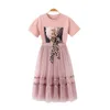 Ensembles de vêtements Été Filles Jupe Ensemble Princesse Colthes Enfants Créativité Léopard Arc T-Shirt Enfants À Manches Courtes O-Cou Hauts 2 pièces SuitClothi