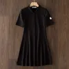 Designer Women Polo Collar New Pure Color White/black/blue Sport Waist Slim Dress Summer Cotton T-shirt Skirt