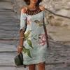 Fashion Retro Printing Women Dress Sexy V Neck Short Sleeve Loose Beach Homewear Summer Casual Comfy Female Model 220725