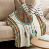 Blankets Feather Ethnic Illustration Throw Blanket For Sofa Christmas Decoration Bedspread Portable Microfiber Flannel