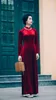 Ethnic Clothing Customized Dark Red Velvet Women Aodai Vetnam Long Cheongsam Vietnamese Traditionally DressEthnic