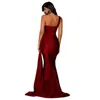2022 Burgundy Long Mermaid Sexy Prom Dresses One Shoulder Backless Satin Formal Dress Plus Size Evening Party Gowns Robe De Soiree B0520A044