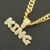 Pendant Necklaces HIP HOP KING 13MM Miami Cuban Link Chain Iced Out Full Rhinestone Necklace Men Women Jewelry Personality Letter Gift Heal2
