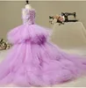 Robes de fille Glizt Long Trailing Flower Girls pour le mariage Violet Tulle Floral Pageant Dress First Communion Party Prom Girl