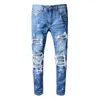 QNPQYX Nuovi jeans da uomo in denim tendenza pantaloni casual stampati sottili per uomo donna in Europa e in America Pantaloni Hip Hop di marca di alta qualità