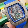 Часы дизайнер роскошные мужские механики часы Rihca Milles Milgui Watch Carbon Fiber Black Technology Автоматическая механическая винная бочка пустота