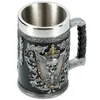 Boccali di birra 3D Stein Tankard Double Headed Eagle Winged Sword And Shield Skull Crest Tazza da caffè in resina in acciaio inossidabile Mug 600ml 220727