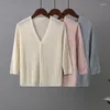 T-Shirt da donna Maglione lavorato a maglia in seta di ghiaccio Cardigan da donna Cappotto sottile Camicia corta con aria condizionata 2022 Stile estivo con gonna Scialle Protezione solare