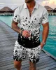 Мужская хлопчатобумажная льняная рубашка для рубашки с коротким рукавом шорты модного фитнеса полосатый спортивный костюм Casual Street 2 Piece Set 220615