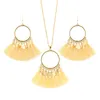 Fashion Jewelry Set for Women Trend Golden Circle White Tassel Pendant Necklace Earrings Sweater Chain Bohemia Summer Jewelry