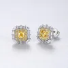 Square Topaz Gemstone Stud Earrings for Women Wedding Engagement Fine Jewelry 9223g