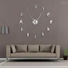 Horloges murales Badminton Sports bricolage grande horloge Tennis sans cadre géant montre Art décor à la maison 3D grand miroir autocollant Design moderne