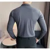 Chemises habillées pour hommes haute élastique sans couture chemise pour hommes à manches longues coupe ajustée décontracté couleur unie affaires fête sociale chemise hommes