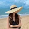 Sommer faltbare große Krempe Strohhut Frauen breite Krempe Strand Hut Dame einfache Reise Sonnenhut Sonnenschutz UV50 Panama Sonnenkappe 2205139389147