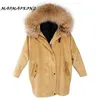 veste d'hiver manteau femmes parka fourrure velours côtelé véritable raton laveur col chaud épais lamm laine doublure parkas 201210