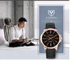 Groothandel bulk Wat8103 Fashion heren kwarts horloge formele zakelijke ronde vorm legering lederen band mannelijke polshorloge