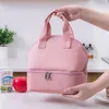 Double Deck Lunch Bag Dual Compartment for Women Men Work Office Insulated Box Pink Tote B6233c