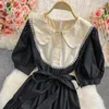 HOUZHOU Femme Robe Lolita Kawaii Robes Vintage Élégantes Printemps Doux Mignon Manches Bouffantes Style Preppy Robe D'été Robe De Mode 220418