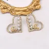 Vintage 18K Plaqué Or Lettres Stud Clip Chaîne Femmes Coeur Cristal Strass Perle Boucle D'oreille De Mariage