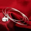 925 Silver Armband Bangle Special för Women Tre Circles Hängande hjärta Bangle Girl Student Smycken Fashion Party Present