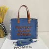 2 PC Proteggi Black Women Shopping Bags Letter Remodery Denim Borsa da donna Borse da donna Borsa per ricamo da ricamo con cappello 220826