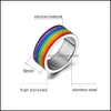 Anillos de banda Joyas de 9 mm Rainbow Ring Fashion Unisex Titanium Acero inoxidable Finger For Man Women Pareja de participación de mujeres Regalos Drop entrega