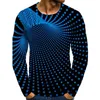 남성용 티셔츠 스프링 컨티이크 착시 남성 티셔츠 멋진 디지털 프린트 기하학적 과장된 통기성 o 목이 긴 소매 상단