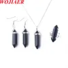 Wojiaer New Women Fashion Long Natural Stone Sergrings Кольцевые кольцо набор розовой Quartz Hexagon Point BO959