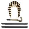 Decorazione per feste 3 pezzi / set Costume egiziano Faraone d'oro Cappello da re Cleopatra a forma di serpente con scettro Donna Uomo Halloween Puntelli Cosplay