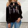 Printed Elements Spring Women's Fashion Sexy Halter Silver Strapless Long Sleeve Top Casual Loose Oversized T-Shirt 220511