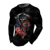 Men's T-Shirts Plus Size 5XL Men 3D Print Skull And US Flag Unisex O-Neck Long Sleeve Spring Autumn Casual Loose Oversized TopsMen's