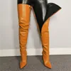 Färgglada långa stövlar för flickor Kvinnor Overtekne Pu Leather Women High Knee Heels Boot Female 220813