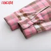 Tangada mujeres de gran tamaño estampado a cuadros estilo novio camisa de manga larga elegante mujer casual camisa suelta BAO4 220513