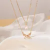 S2967 Fashion Jewelry Double Layer Necklace Crystal Rhinestone Butterfly Flower Pendant Choker Necklaces