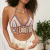 Renkli Çizgili Örme Cami Top 90s Vintage Summer Beach Boho Seksi Kolsuz Spagetti Kayışı Üst mahsul kadın Y2K Estetik 220607