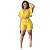 Summer Women Tracksuits Ruffle V-Neck Crop Top Shorts Two Piece Set 2022 Street Trend Designer Round Neck Short Sleeve Shorts Outfits