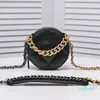 Mini bolso de pastel redondo para mujer Negro Clásico Diamante Acolchado Cuero Desgaste Oro Hardware Cadena Cremallera Diseño Crossbody Bolso de hombro Lujo 888