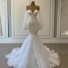 Elegant White Mermaid Wedding Dresses Bridal Gowns Beads Lace Applique Nigerian Arabic Marriage Dress Robe De Mariee176H