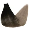 Tape in Hair Extension Balayage Human hair Black fading to Ash Blonde Ombre tape ins Adhesive Extensions 100g/40pcs