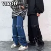 High Street Men Y2K Black Ribbon Baggy Jeans Gótico Cargo Cargo Hip Hop Korean Straight calça jeans de rua Mulheres T220803